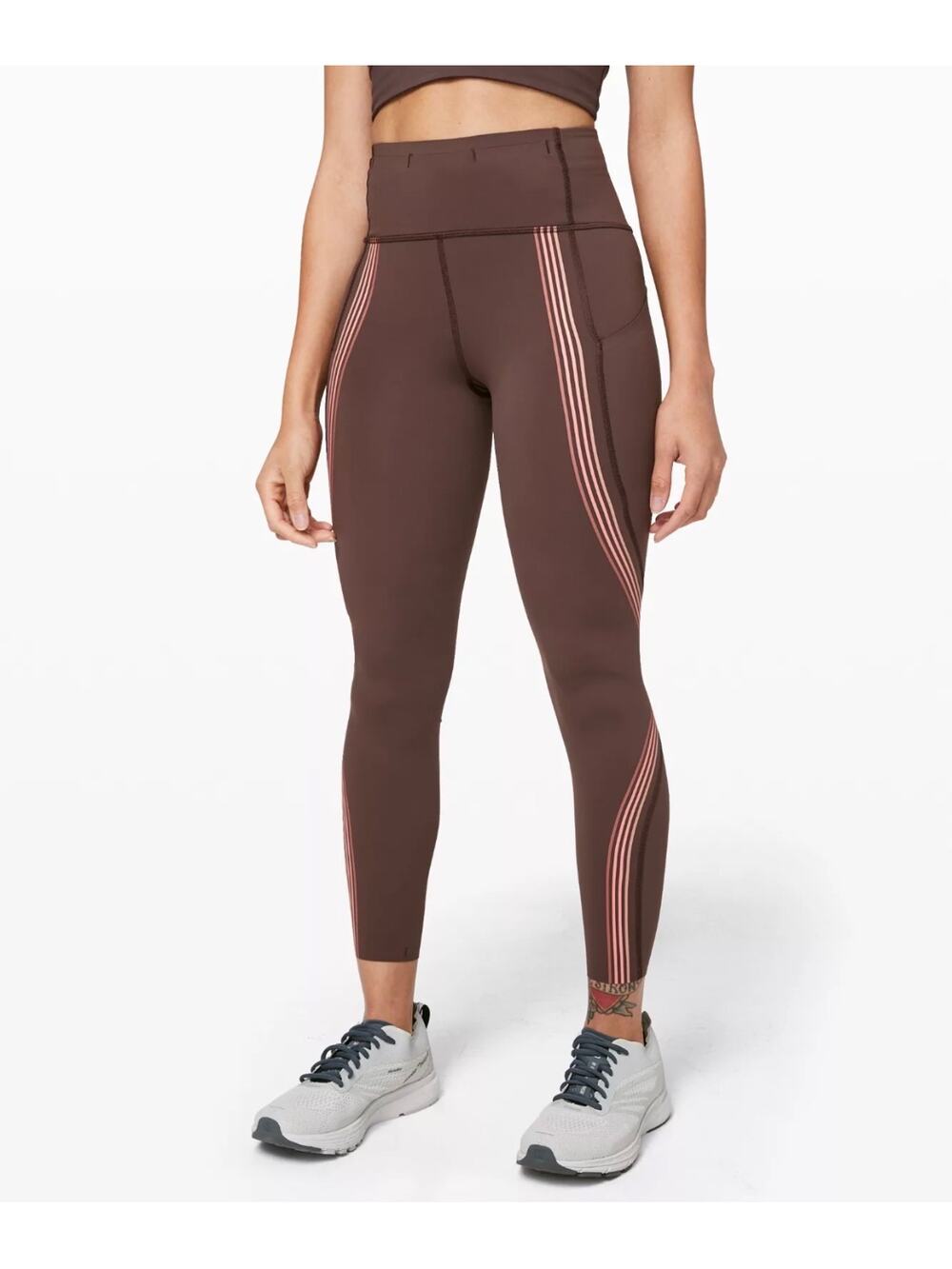 Lululemon Speed Light Tight 28" Leggings Brown Pink Contrasting Stripes Womens 8